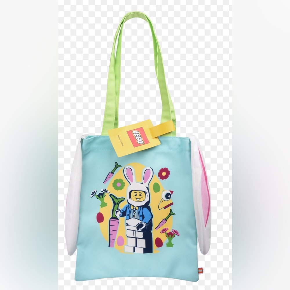 Lego Aqua Tote Bag with Lime Straps and Pink Accents
